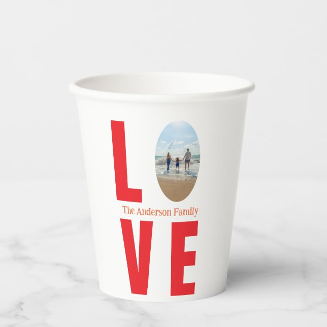 Love red family photo oval shape modern simple  paper cups (Front)