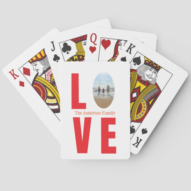 Love red family photo oval shape modern simple  playing cards (Back)