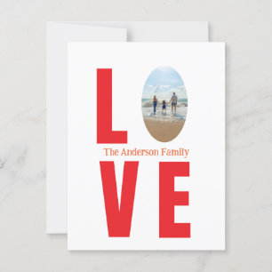 Love red family photo oval shape modern simple  postcard