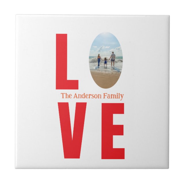Love red family photo oval shape modern simple  tile (Front)