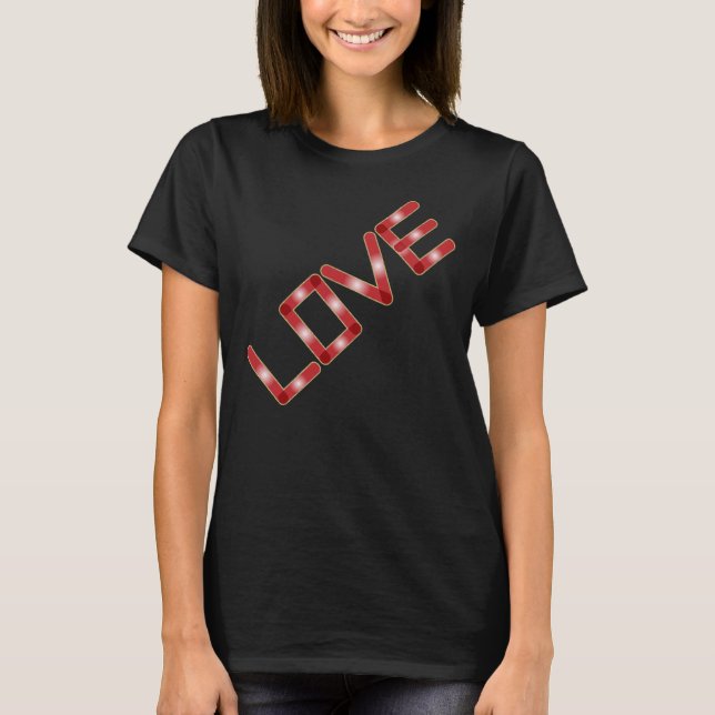 Love Red Gold Glitter Border White Glow T-Shirt (Front)