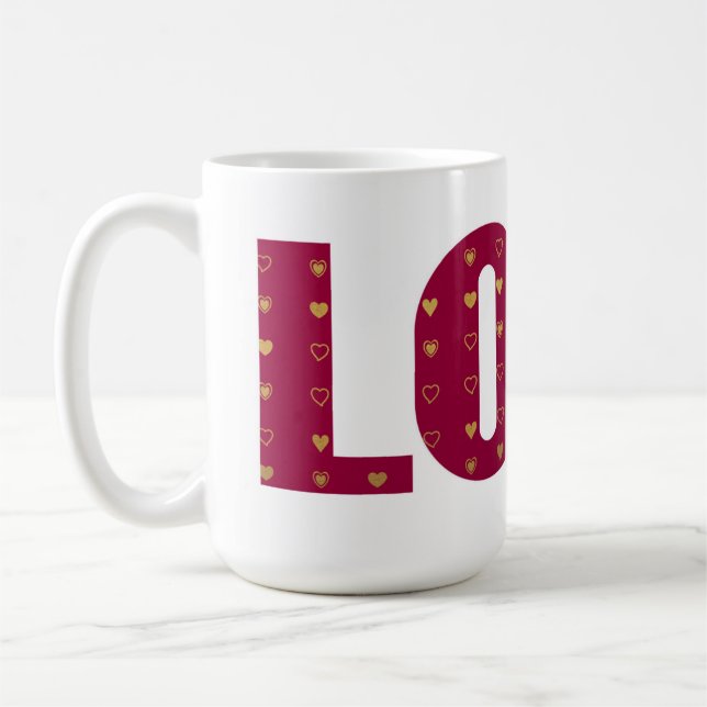LOVE Red Gold Hearts Valentine Couple Coffee Mug (Left)