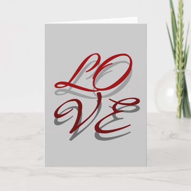 Love Red Grey Script Greeting Card (Front)
