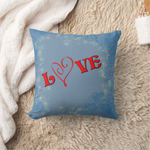 Love Red Heart Blue Hearts Throw Pillow