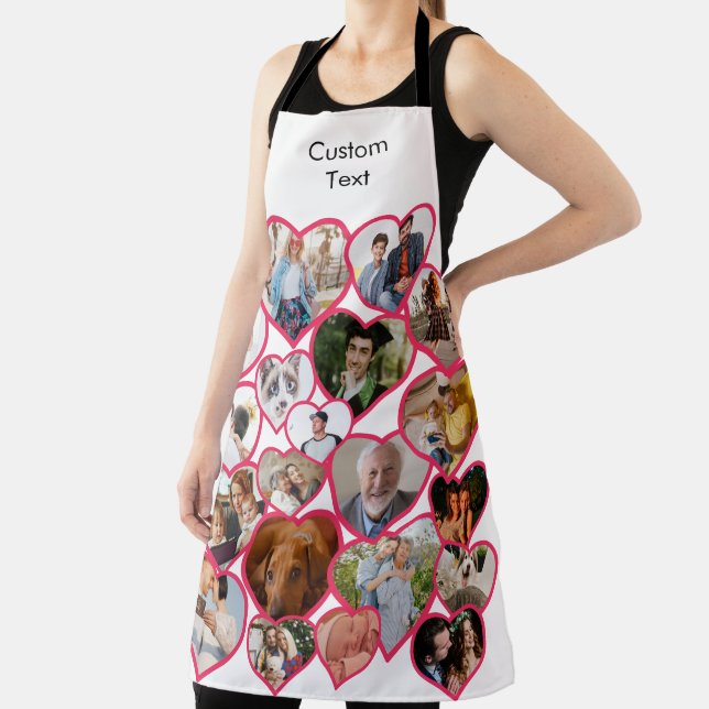 Love Red Heart | Custom 20 Photos Collage & Text Apron (Insitu)