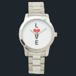 Love Red Heart Cute Valentine's Day White Custom Watch<br><div class="desc">Printed with red heart pattern with quote in text templates you can edit with solid white colour background! You may even change the heart picture with your own image or photos!</div>