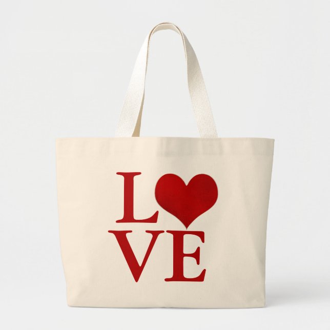 Love, red heart/DIY text Large Tote Bag (Front)
