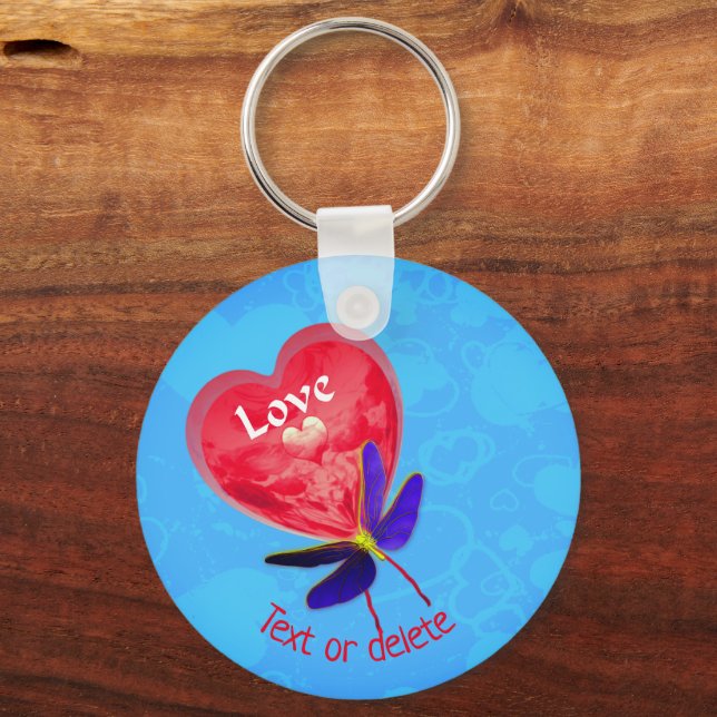 Love Red Heart Dragonfly Personalized Keychain (Front)