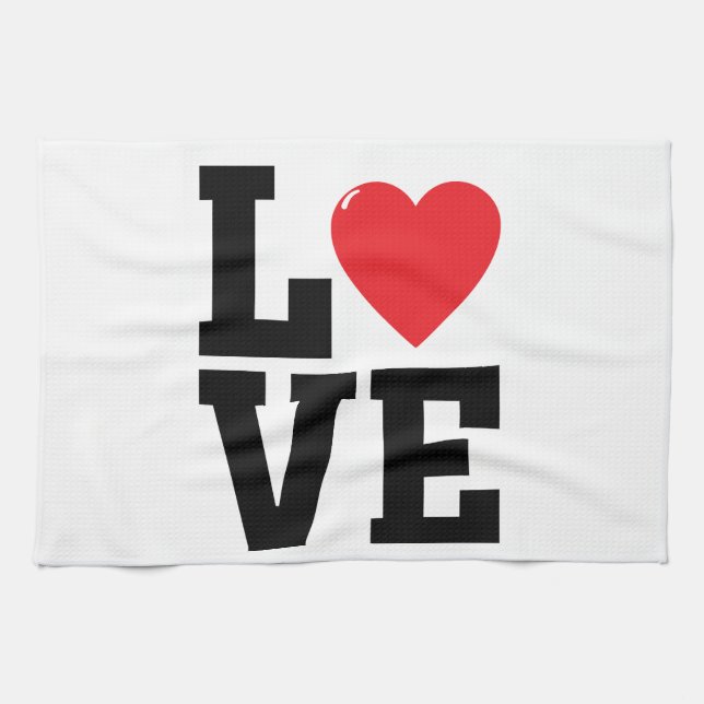 Love Red Heart Valentine's Day Kitchen Towel (Horizontal)