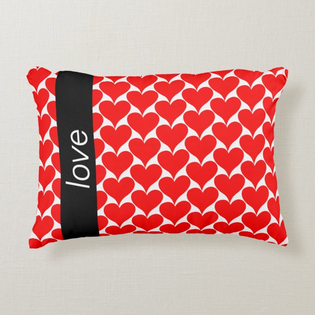 Love Red Hearts Black White Pattern Accent Pillow (Front)