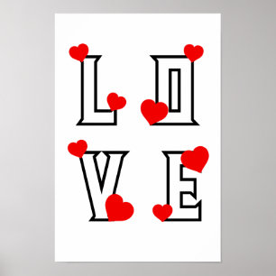 LOVE red hearts Poster