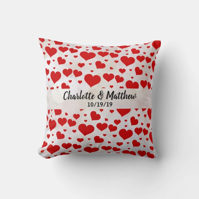 Love Red Hearts Valentines Day Wedding Anniversary Throw Pillow (Front)
