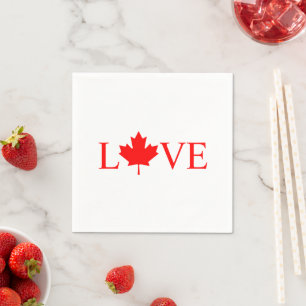 Love red maple leaf typography Canada Day Napkin