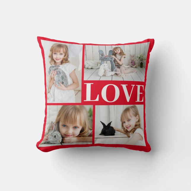 Love Red Romantic 4 Pics Collage Valentine's Day Throw Pillow (Front)
