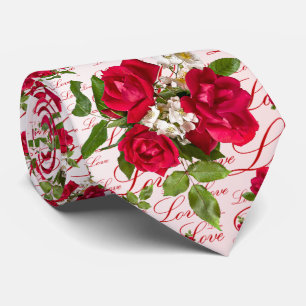Love Red Rose Bouquet Photography Random Pattern Tie