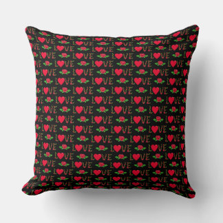 LOVE RED ROSES AND HEARTS THROW PILLOW