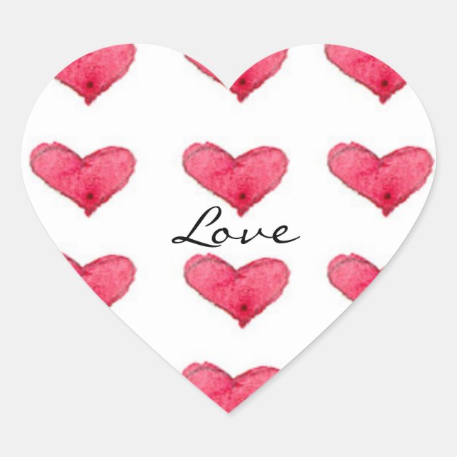 Love Red Watercolor Hearts Heart Sticker (Front)