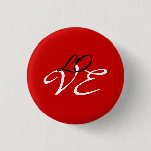 Love Red White Black Colour Calligraphy Script 1 Inch Round Button