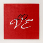 Love Red White Black Colour Calligraphy Script Jigsaw Puzzle<br><div class="desc">You can easily change the fonts and colours. You can also add your logo and the background image as you like.</div>