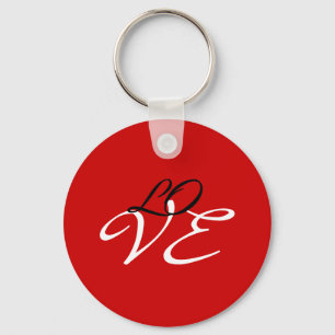 Love Red White Black Colour Calligraphy Script Keychain