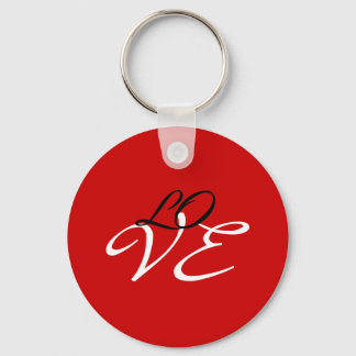 Love Red White Black Colour Calligraphy Script Keychain