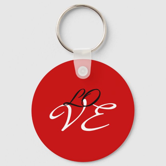 Love Red White Black Colour Calligraphy Script Keychain (Front)