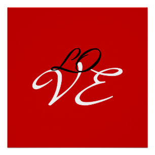 Love Red White Black Colour Calligraphy Script Poster