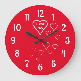 Love Red with White Hearts Wall Clock