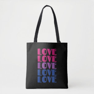 Love Repeating Text LGBTQ Bisexual Pride Tote Bag