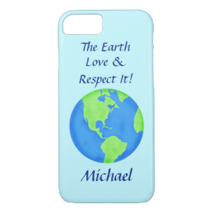 Love Respect Earth Globe Name Personalized Blue Case-Mate iPhone Case