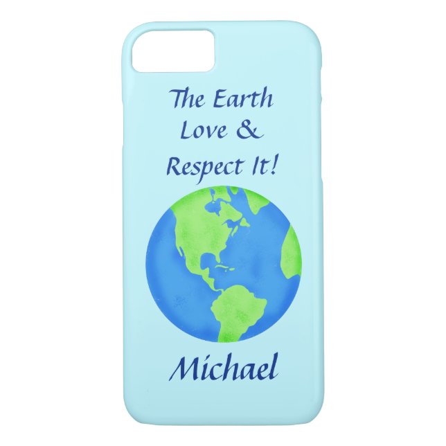 Love Respect Earth Globe Name Personalized Blue Case-Mate iPhone Case (Back)