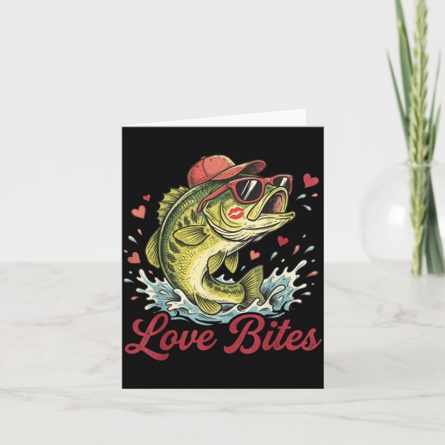 Love Retro Bites Fishing Fisherman Valentines Day  Card (Front)