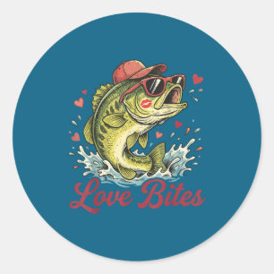 Love Retro Bites Fishing Fisherman Valentines Day Classic Round Sticker