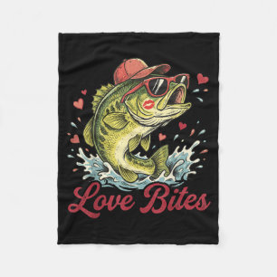 Love Retro Bites Fishing Fisherman Valentines Day Fleece Blanket