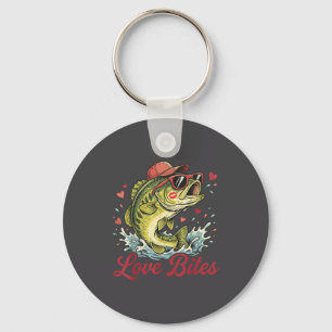 Love Retro Bites Fishing Fisherman Valentines Day  Keychain