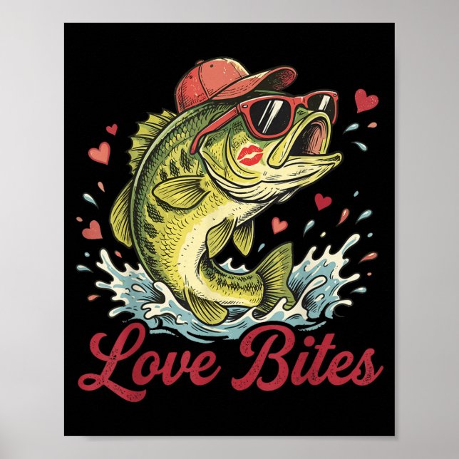 Love Retro Bites Fishing Fisherman Valentines Day  Poster (Front)