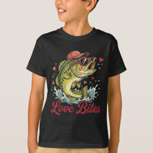 Love Retro Bites Fishing Fisherman Valentines Day  T-Shirt