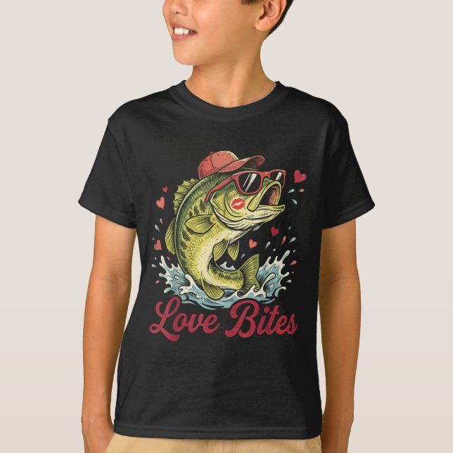 Love Retro Bites Fishing Fisherman Valentines Day  T-Shirt (Front)