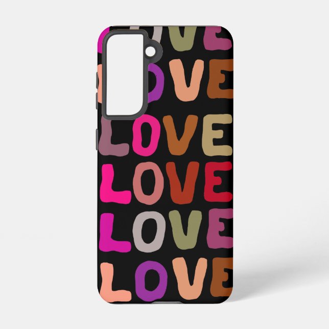 LOVE retro groovy wavy letters repeat pattern Samsung Galaxy S21 Case (Back)