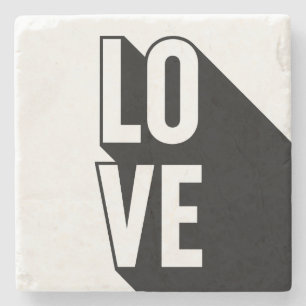Love Retro Long Shadow Typography Stone Coaster