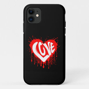 Love Retro Red Heart Valentine White Text iPhone 11 Case