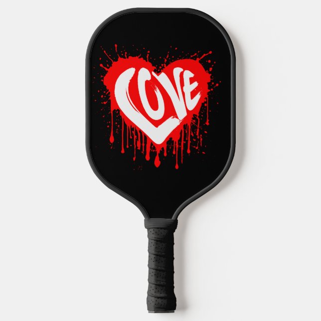 Love Retro Red Heart Valentine White Text  Pickleball Paddle (Front)