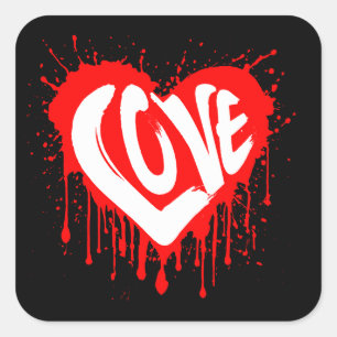 Love Retro Red Heart Valentine White Text  Square Sticker