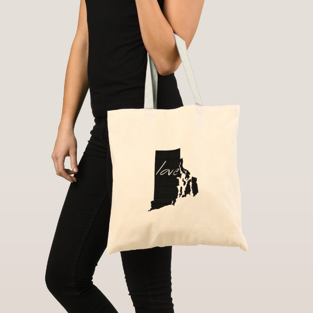 Love Rhode Island Shaped Black Chalkboard Tote Bag (Front (Product))