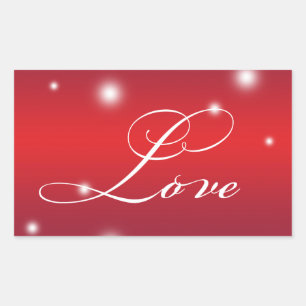 LOVE ribbon script snow glow red large gift tag