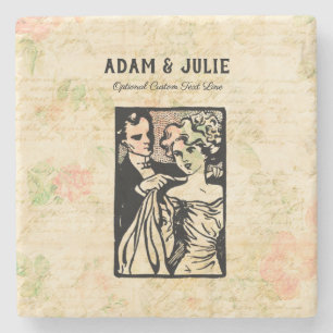 Love & Romance Antique Couple Art Customizable Stone Coaster
