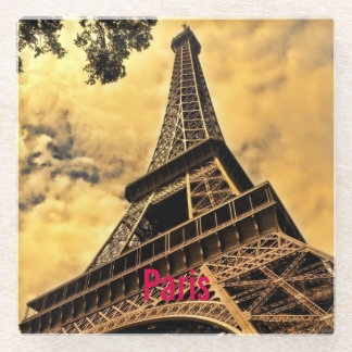 Love & Romance City of Paris Eiffel Tower France Glass Coaster