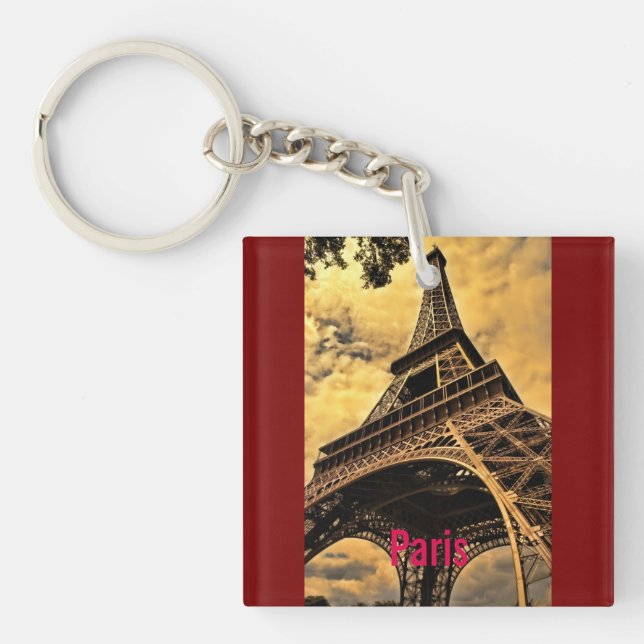 Love & Romance City of Paris Eiffel Tower France Keychain (Front)