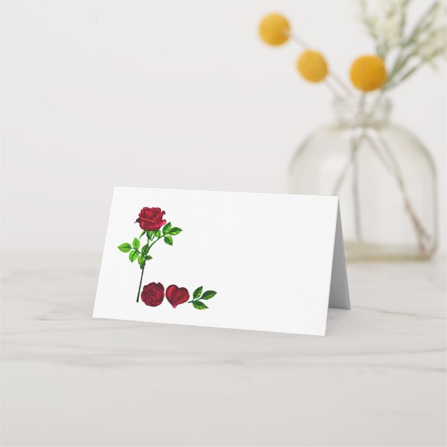 LOVE - Romantic Hand-Painted Rose Place Card (Front)