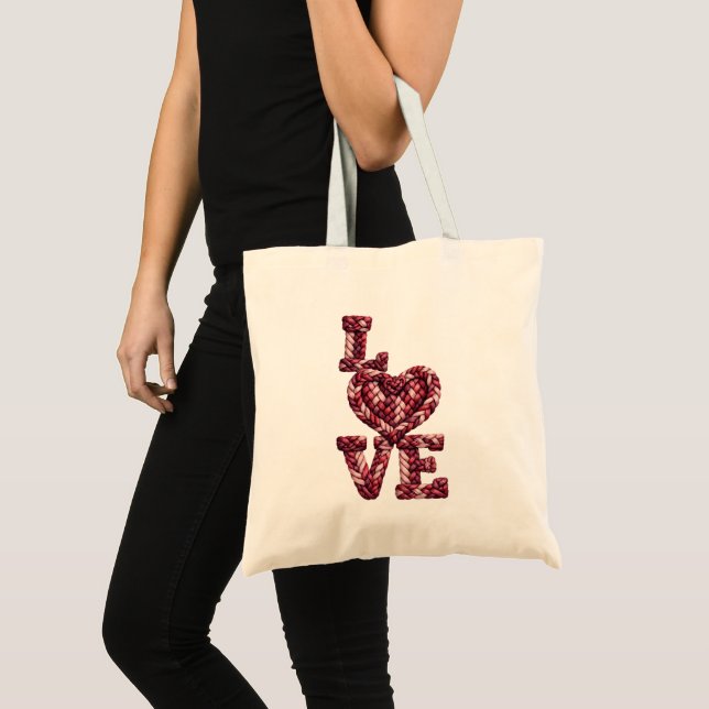 Love Rope Heart Typography Tote Bag (Front (Product))